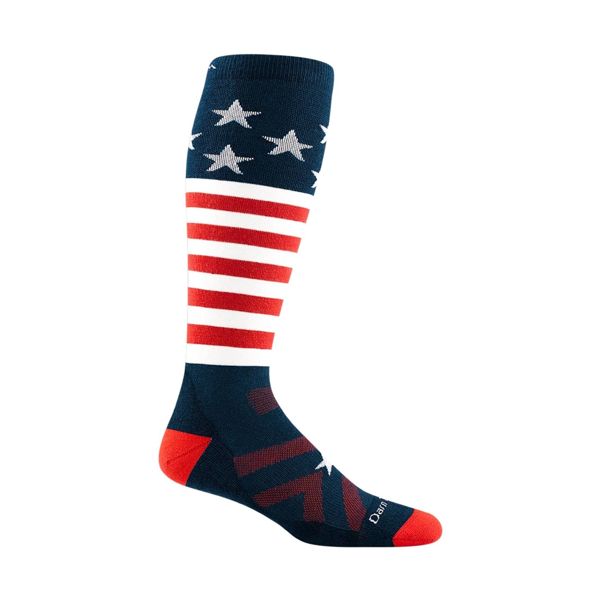 Darn Tough Vermont Men's Captain Stripe Over The Calf Midweight Ski and Snowboard Sock - Stars and Stripes by Lenny's Shoe & Apparel
