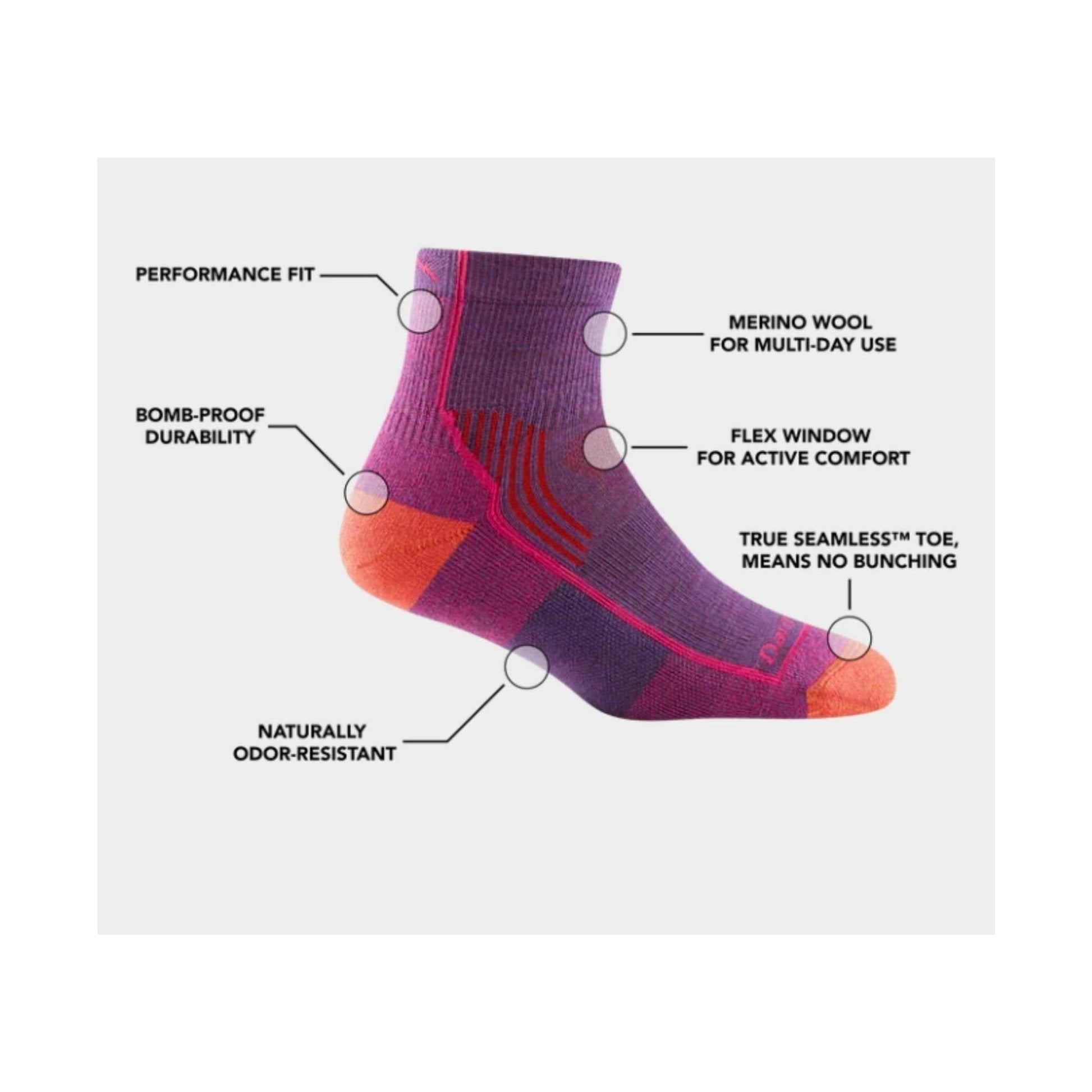 Darn Tough Vermont Women's Hiker Quarter Midweight Sock - Berry by Lenny's Shoe & Apparel