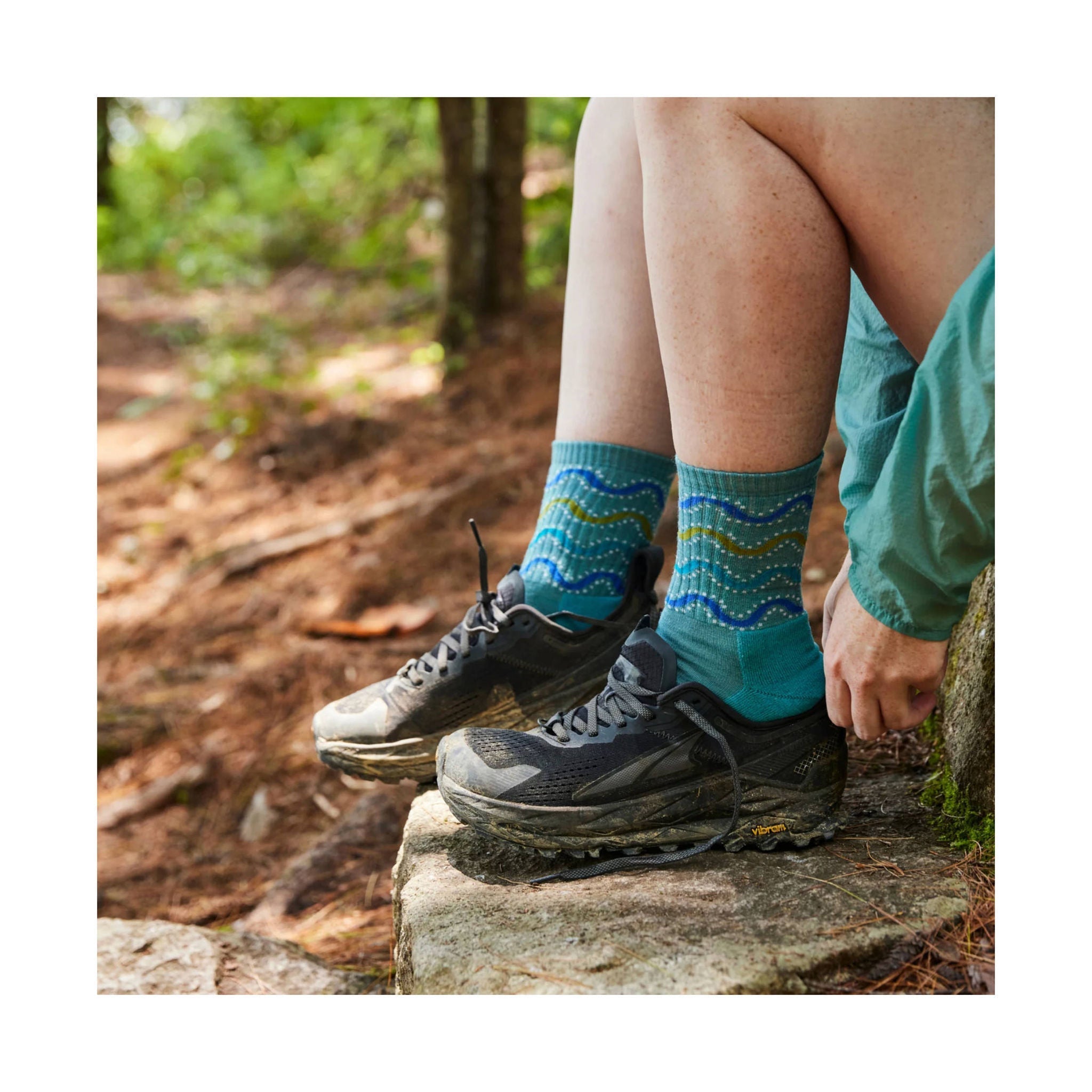 Darn Tough Vermont Women's Wandering Stripe Micro Crew Lightweight Hiking Sock - Aqua by Lenny's Shoe & Apparel