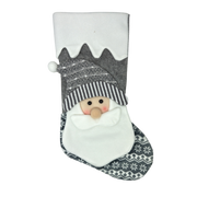 Fabric Santa Stocking - Gray and White