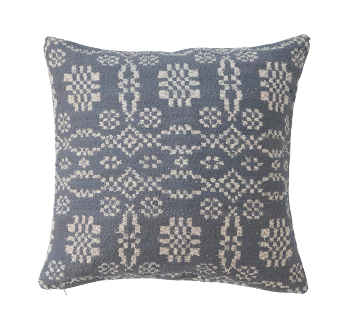 Pillow Woven Cotton Jacquard Grey & Cream 20" Square by Homeportonline