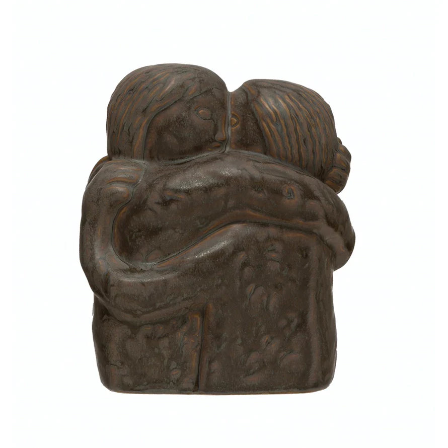 Decor Stoneware Hugging Figures Reactive Glaze Brown by Homeportonline