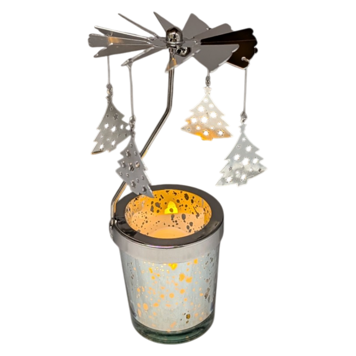 Starry Sky Rotating Candle Holder - Silver with Tree Dangles