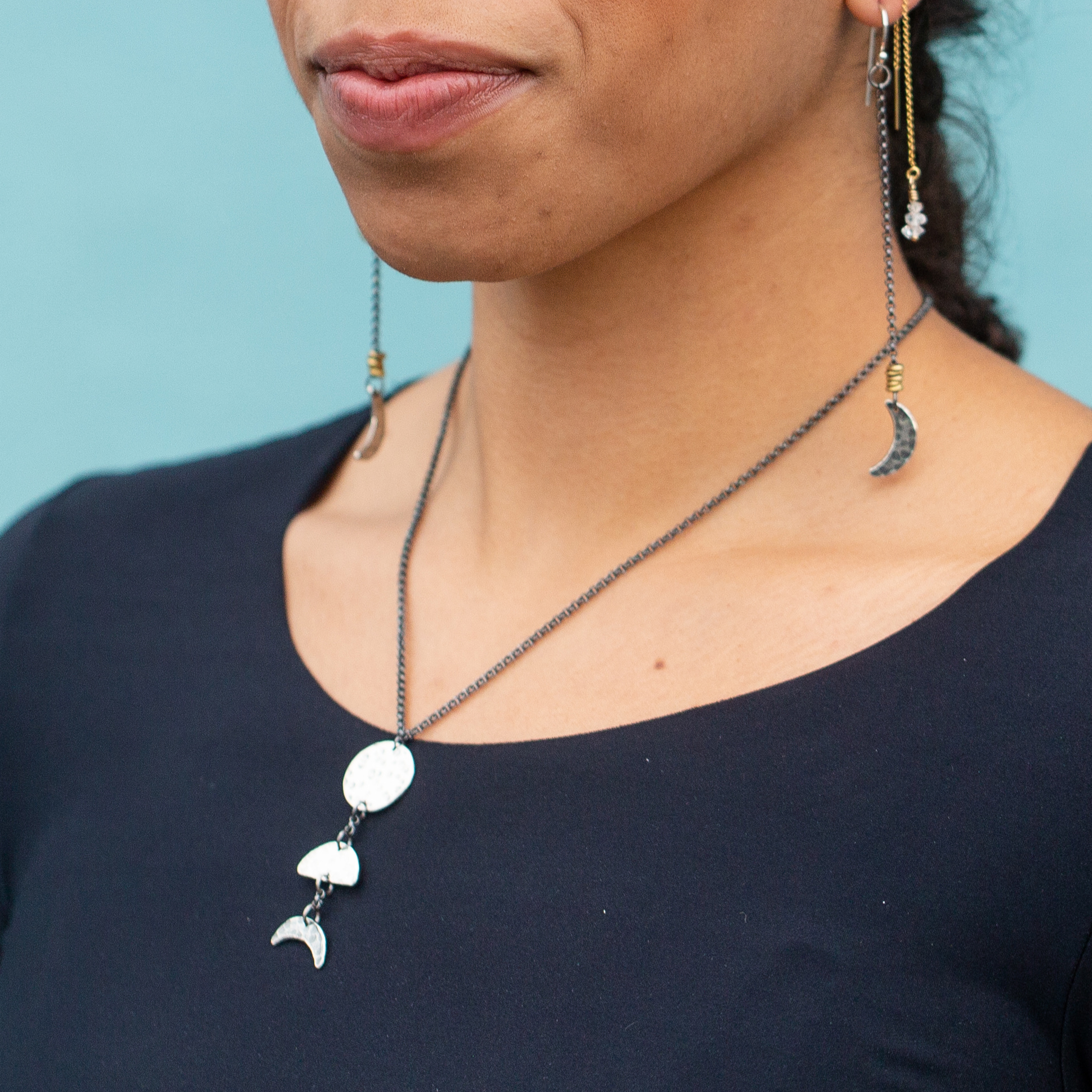 Silver Vertical Moon 3-Phase Necklace: Choice of large or small moons! by jenkahnjewelry