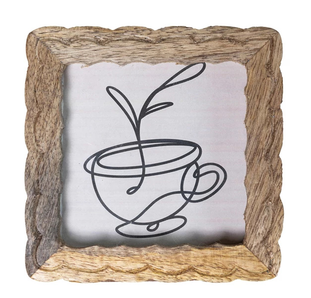 Frame Carved Mango Wood Natural Holds 3.5" x 3.5" by Homeportonline