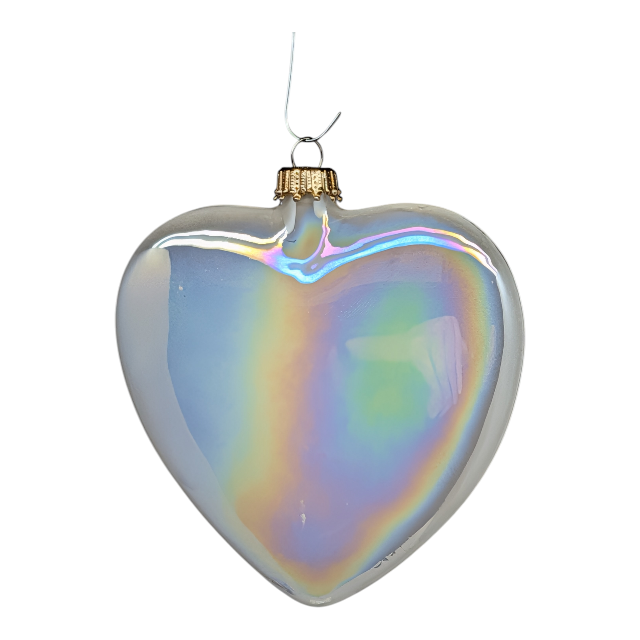 Iridized “Pearl White” Glass Heart Ornaments – Set of Two