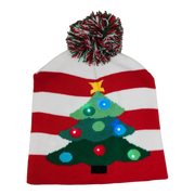 Battery-Operated LED Light-Up Knit Hat - Christmas Tree