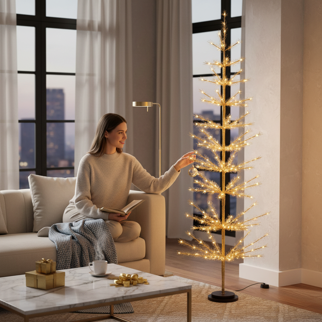 6 Foot LED Gold Tree Battery Operated
