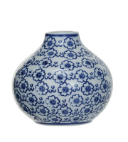 Vase Stoneware Hand-Stamped 3 Styles Blue & White Medium 4"h by Homeportonline