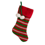 Red and Green Chenille Knit Christmas Stocking with Red Cuff