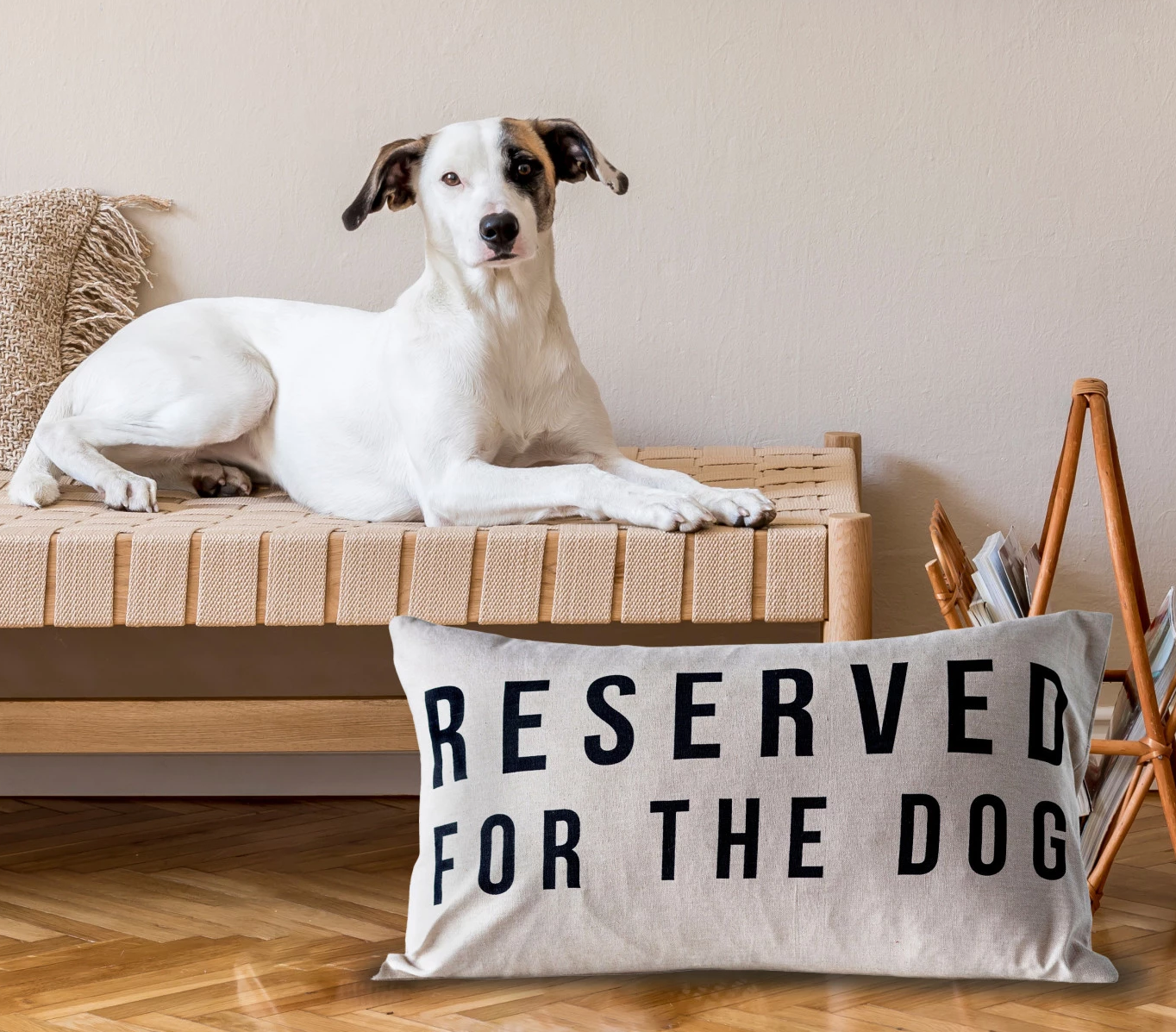 Pillow Lumbar Cotton Reserved for the Dog Natural & Black by Homeportonline