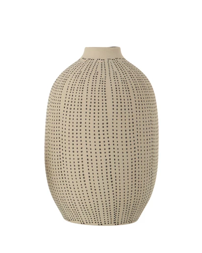 Vase Stoneware Textured Off White & Black Dots 5.5"h by Homeportonline