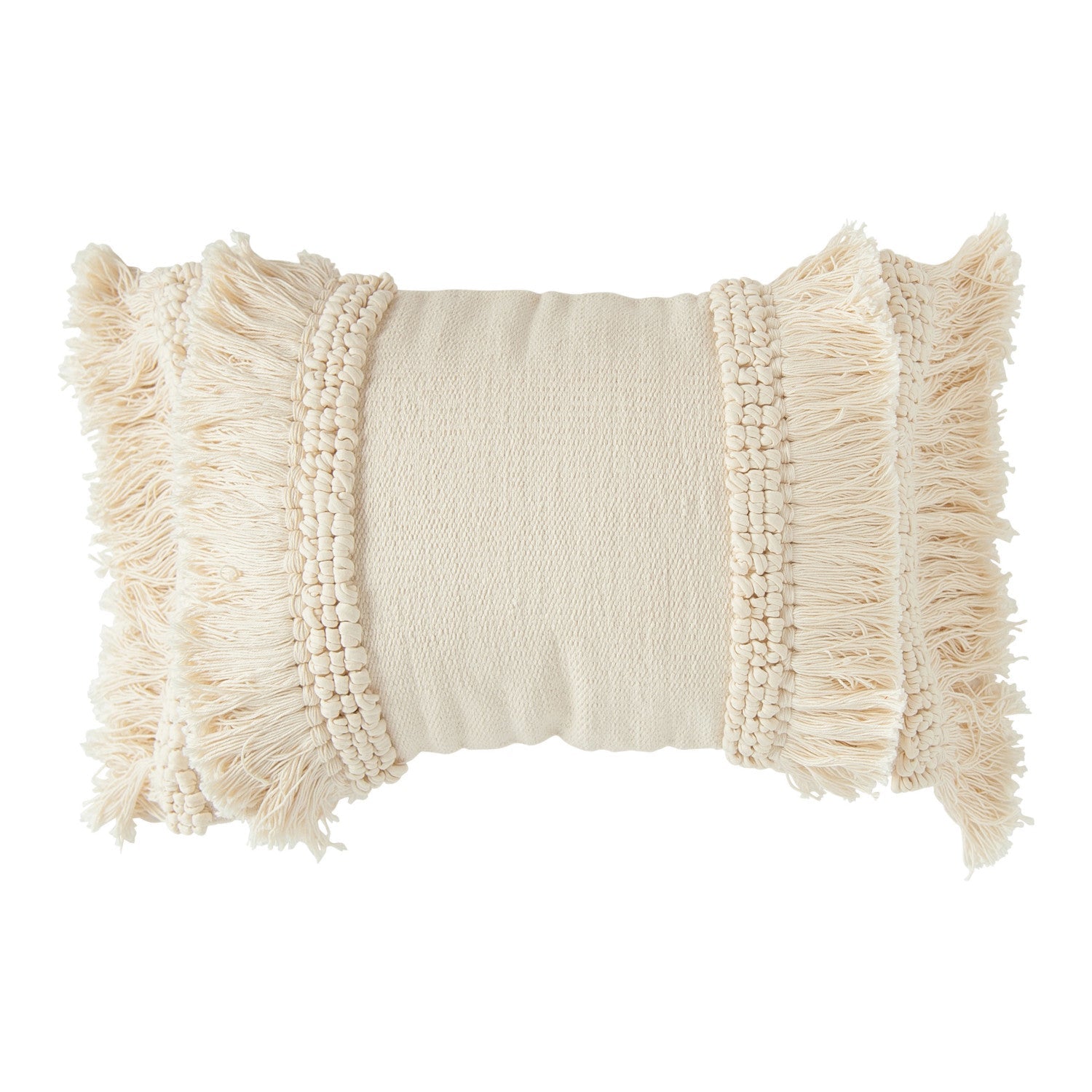 24" x 16" Cotton & Chenille Woven Lumbar Pillow w/ Fringe, Polyester Fill by Homeportonline