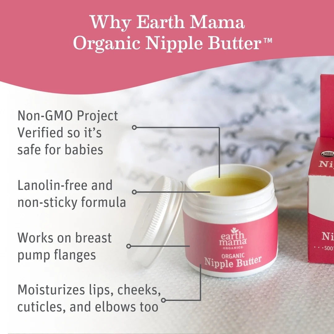Earth Mama Organic Nipple Butter | Non-Sticky, Lanolin-Free, Non-GMO