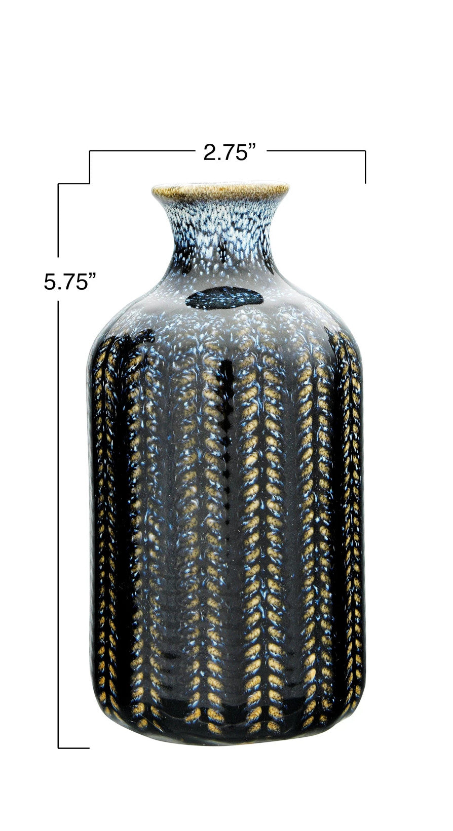 Vase Embossed Stoneware Reactive Glaze Blue Medium 5.5" High by Homeportonline