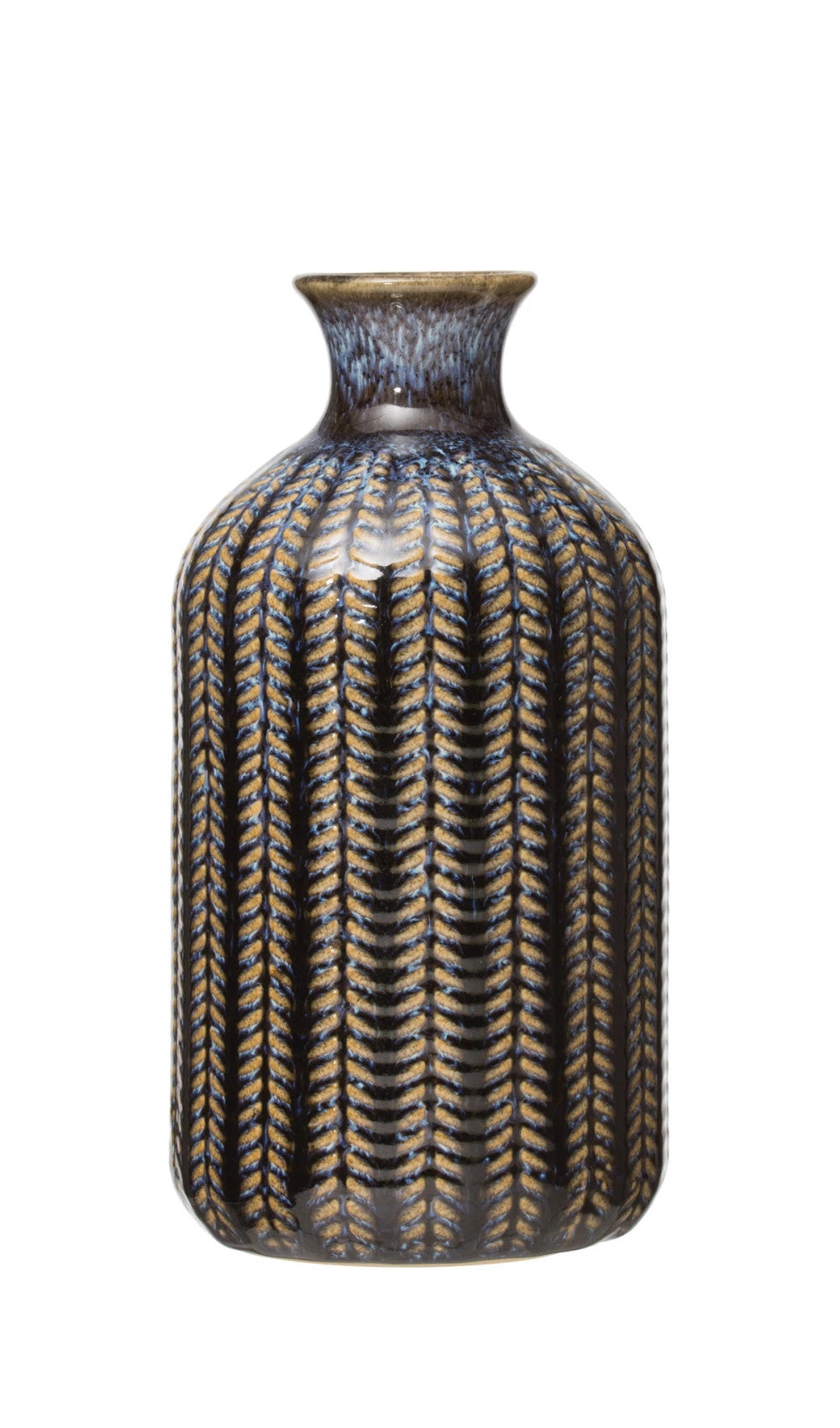 Vase Embossed Stoneware Reactive Glaze Blue Large 7" High by Homeportonline