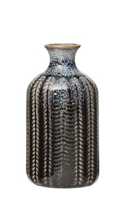 Vase Embossed Stoneware Reactive Glaze Blue Medium 5.5" High by Homeportonline