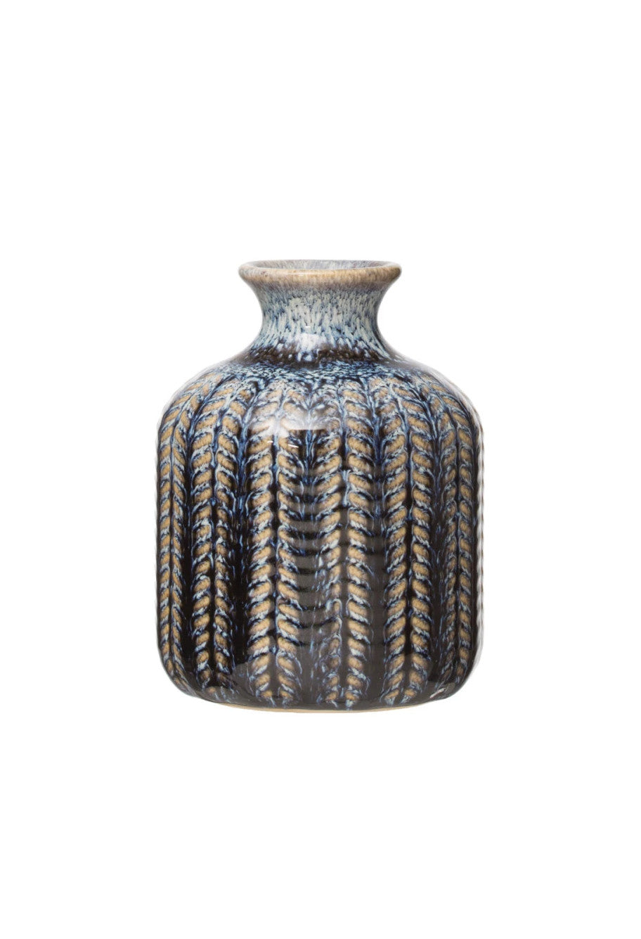 Vase Embossed Stoneware Reactive Glaze Blue Small by Homeportonline
