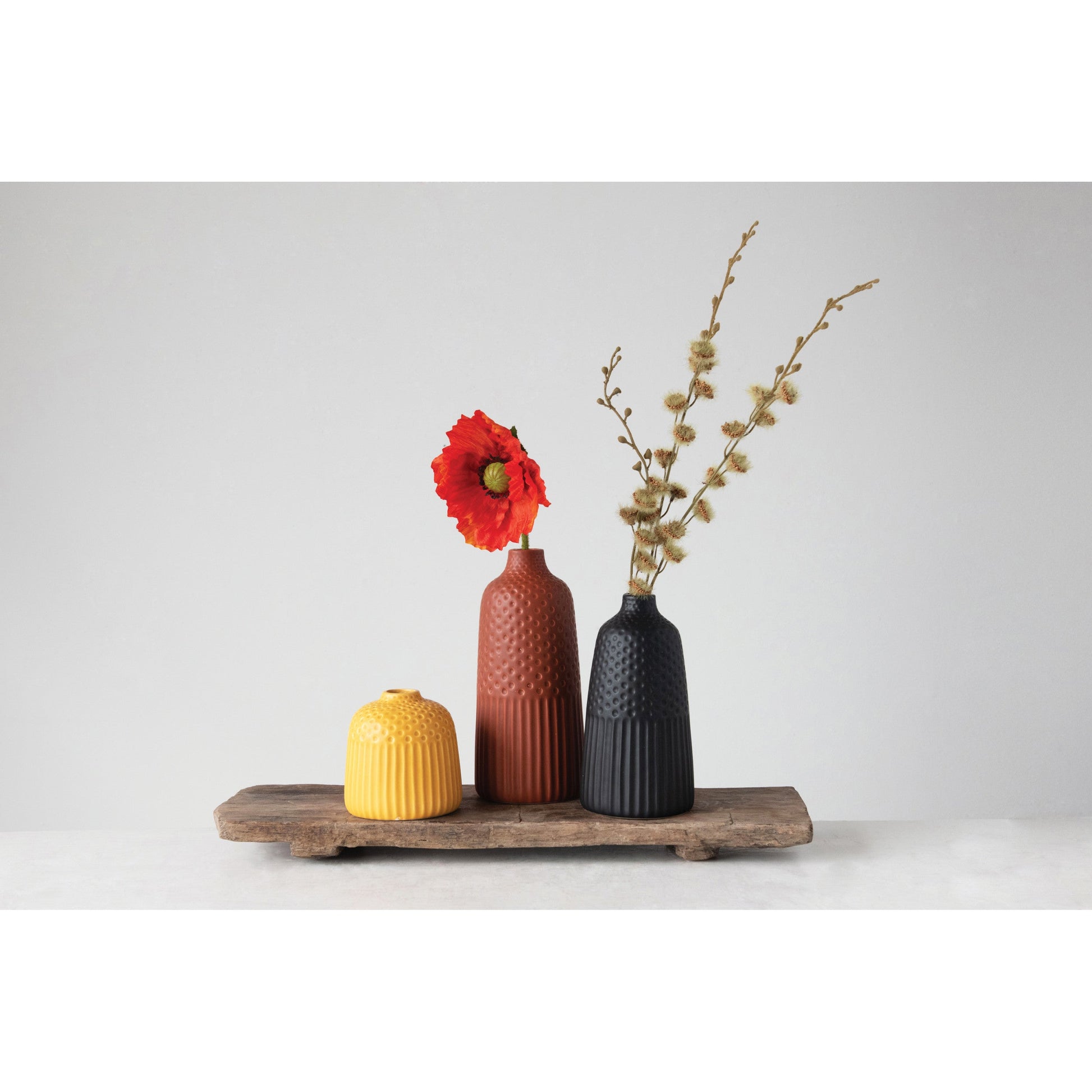 Vase Embossed Stoneware Matte Glaze 4.75" h Yellow by Homeportonline