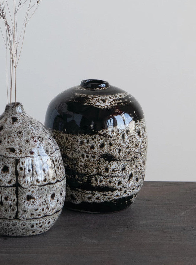 Vase Terracotta Round Reactive Glaze Brown 4" Round x 5" High Medium by Homeportonline