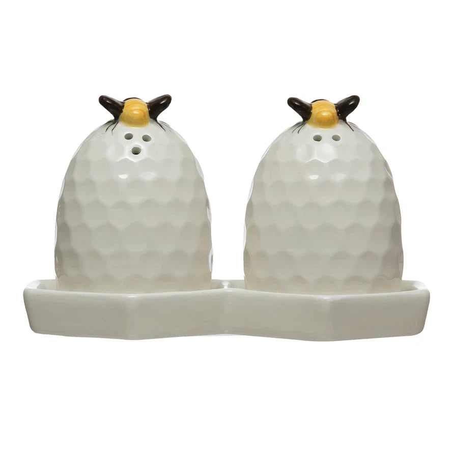 Salt & Pepper Shakers - Vintage Reproduction Beehive w/ Honeycomb Plate by Homeportonline
