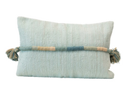Pillow Lumbar Wrapped Appliqued Cord and Tassels Cotton Blue 24"L x 16"H by Homeportonline