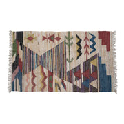Rug Woven Cotton Aztec Design With Fringe 4'x6' Multi Color by Homeportonline