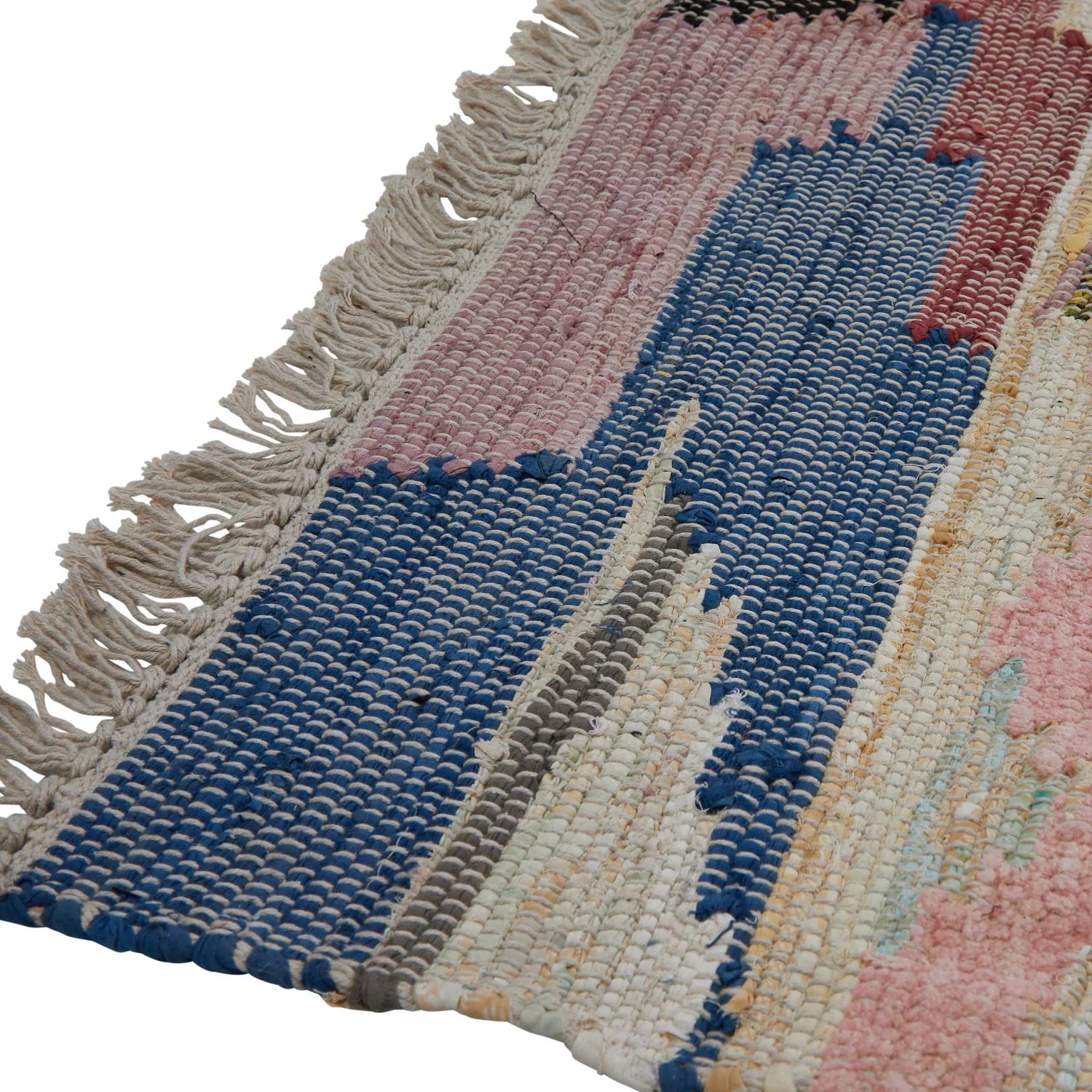 Rug Woven Cotton Aztec Design With Fringe 4'x6' Multi Color by Homeportonline