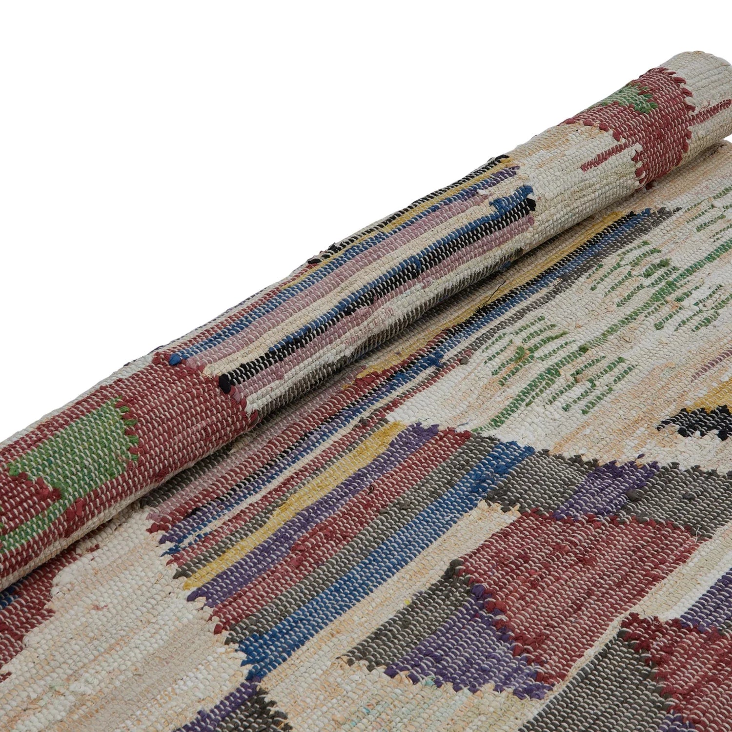 Rug Woven Cotton Aztec Design With Fringe 4'x6' Multi Color by Homeportonline