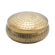 5" Round x 2"H Hammered Metal Container, Brass Finish by Homeportonline