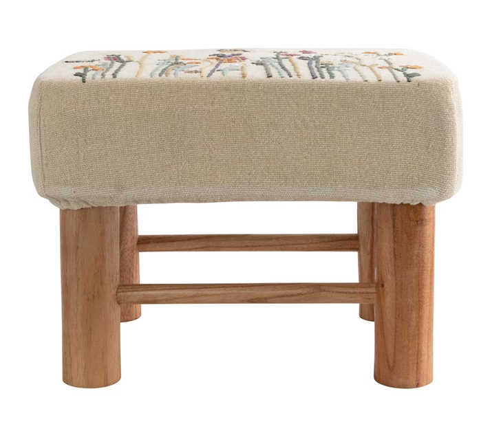 Foot Stool Ottoman Embroidered Floral Top by Homeportonline