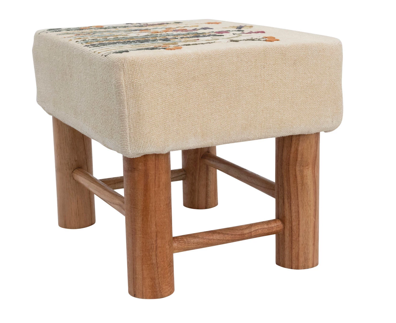 Foot Stool Ottoman Embroidered Floral Top by Homeportonline