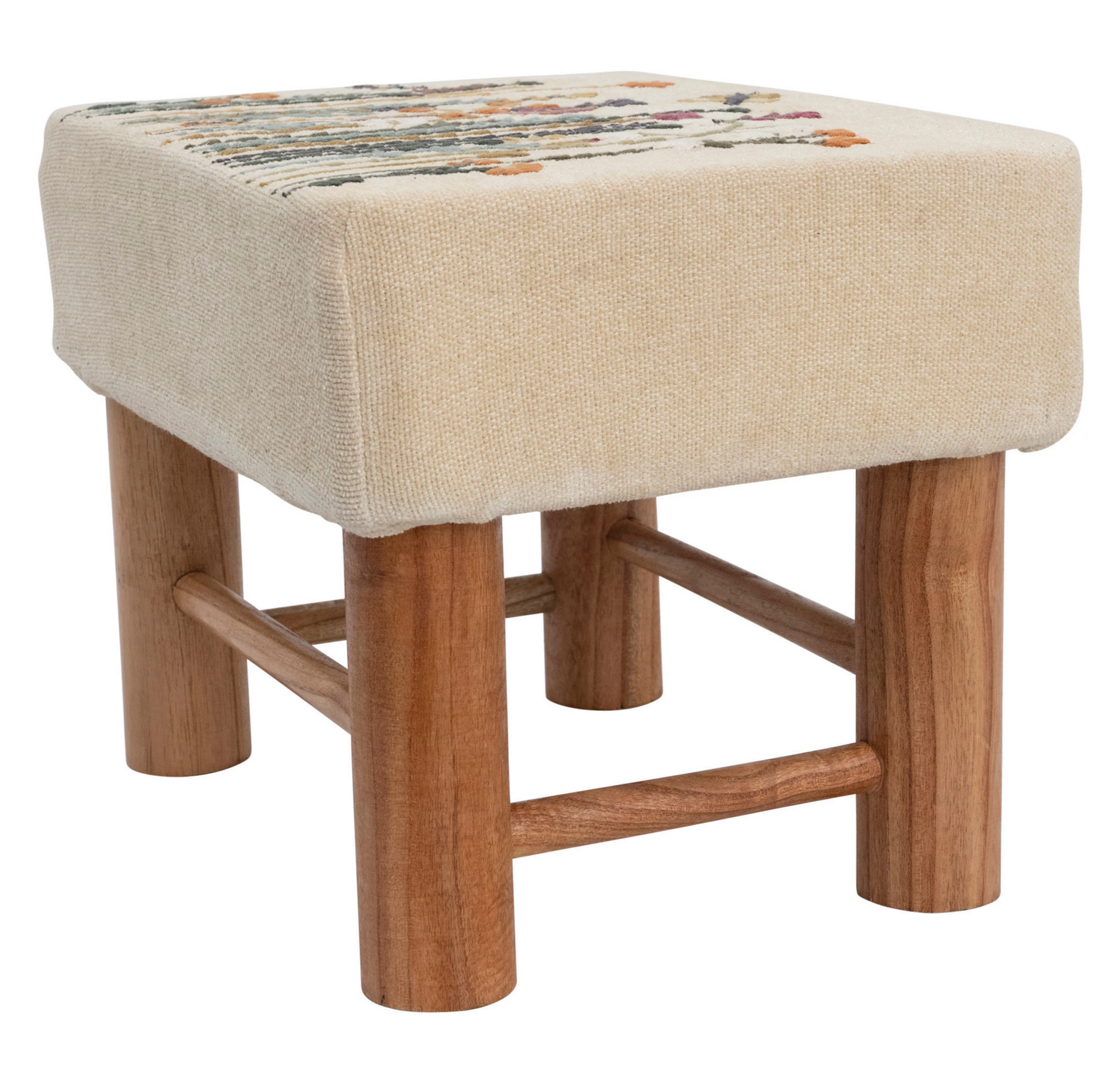 Foot Stool Ottoman Embroidered Floral Top by Homeportonline