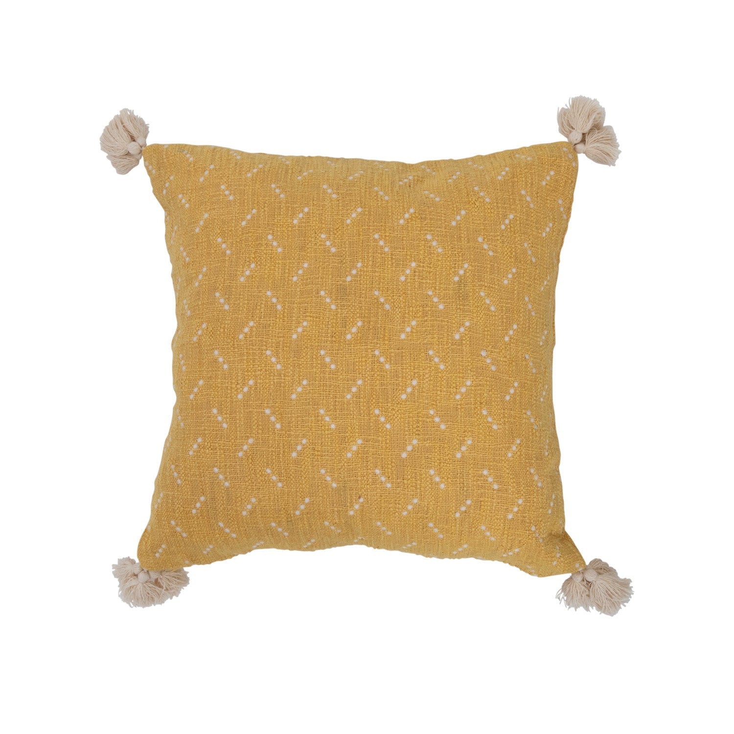 Throw Pillow Cotton Slub with Embroidered Dots & Tassels 20" by Homeportonline