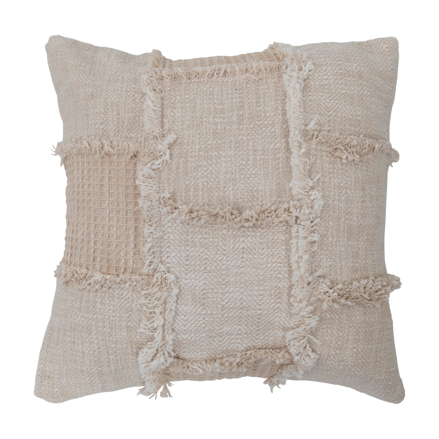 Pillow Patchwork Woven Cotton & Wool Cream 18" Square by Homeportonline