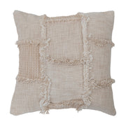 Pillow Patchwork Woven Cotton & Wool Cream 18" Square by Homeportonline