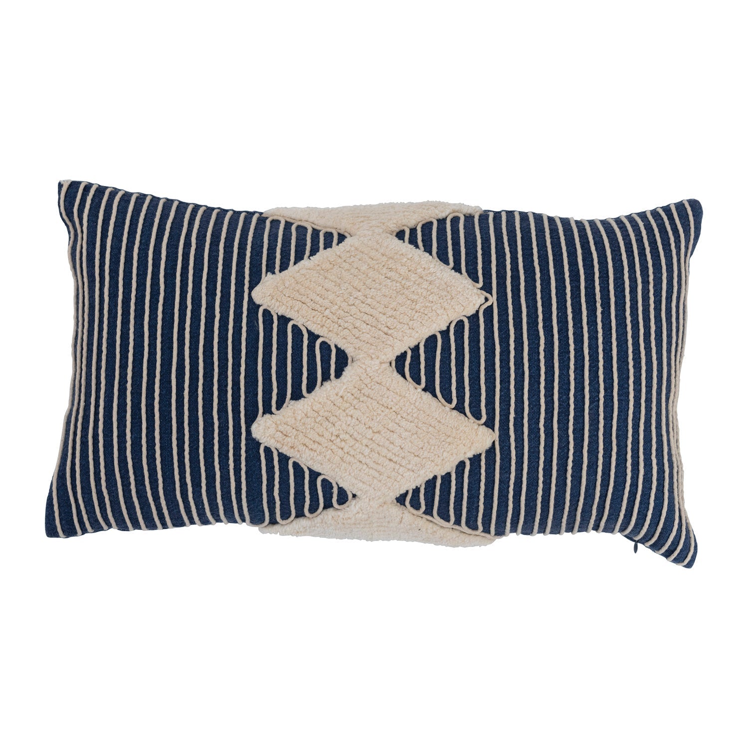 Lumbar Pillow Tufted with Embroidered Rope Stripes Cotton 20" x 12" by Homeportonline