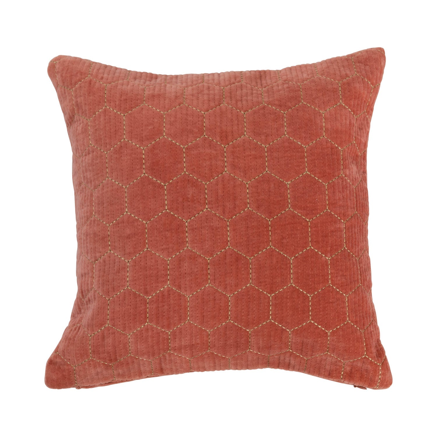 16" Cotton Velvet Pillow with Hex Shaped Gold Metallic Embroidery by Homeportonline