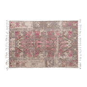 Rug Woven Cotton Distressed Print Braided Fringe Pink, Beige & Brown 4' x 6' by Homeportonline