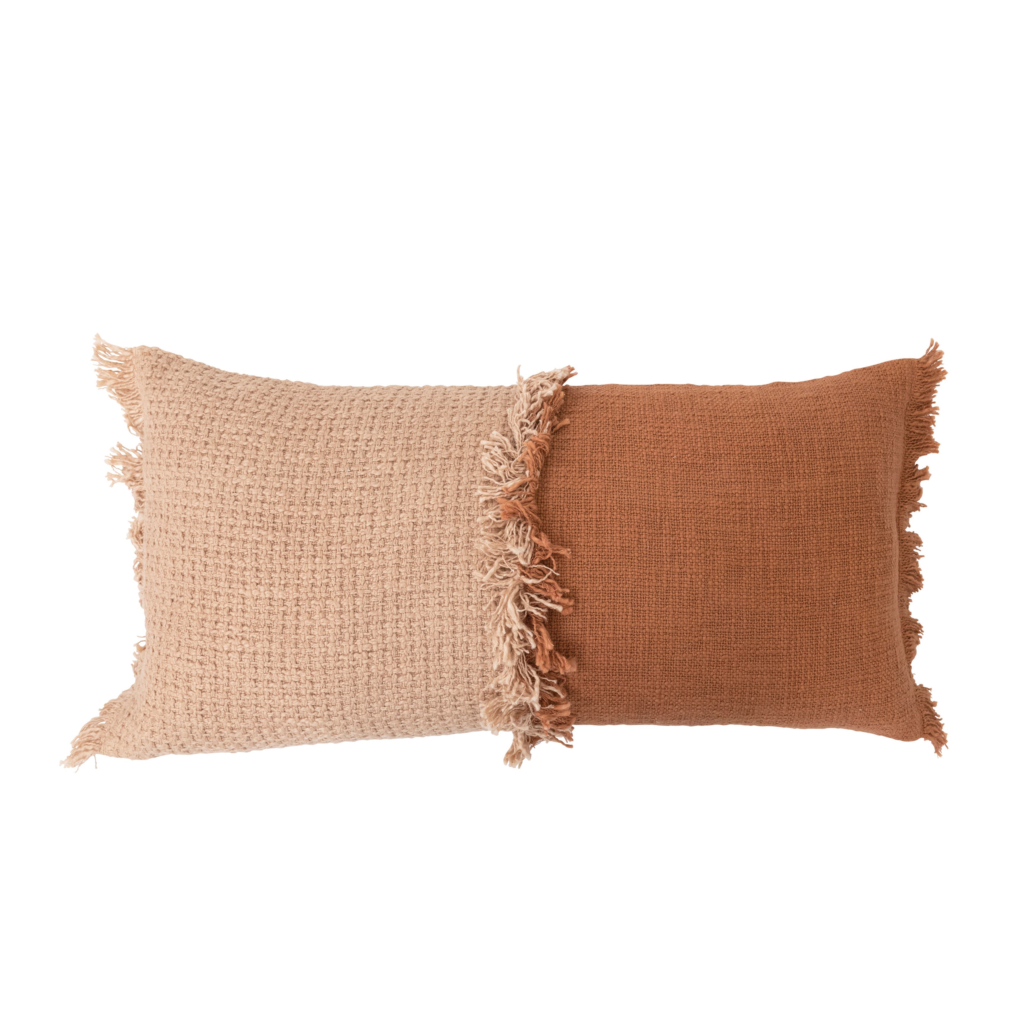28in x 14in Woven Cotton Lumbar Pillow with Fringe by Homeportonline