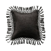 Pillow Crochet & Fringe Cotton Slub Black 20" Square by Homeportonline