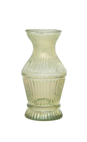 Vase Debossed Glass Green 5" High Medium by Homeportonline