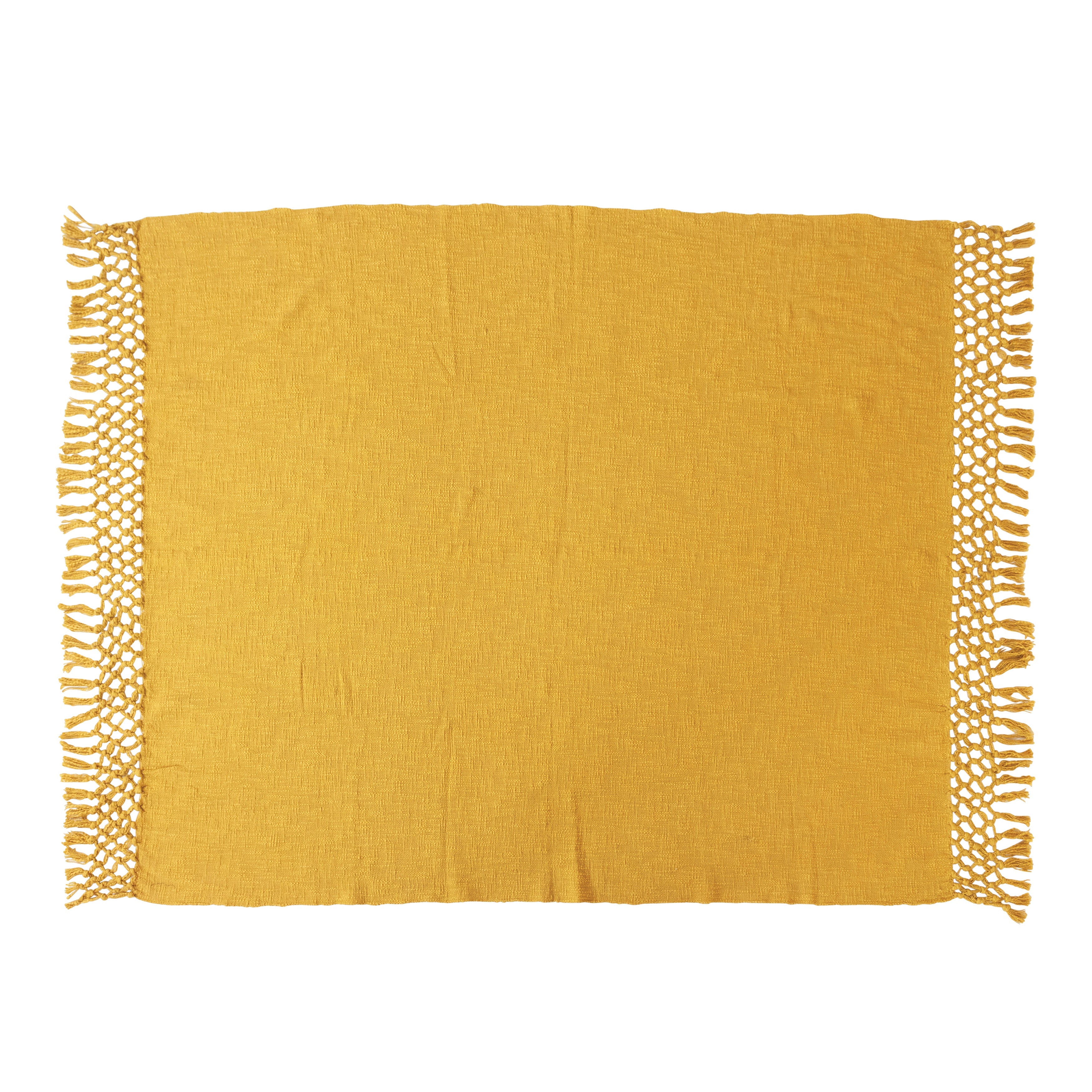 Woven Cotton Throw with Crochet and Fringe by Homeportonline