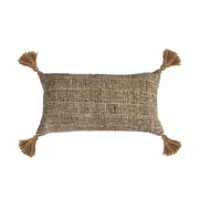 24" x 14" Woven Cotton Blend Lumbar Pillow with Tassels & Chambray by Homeportonline