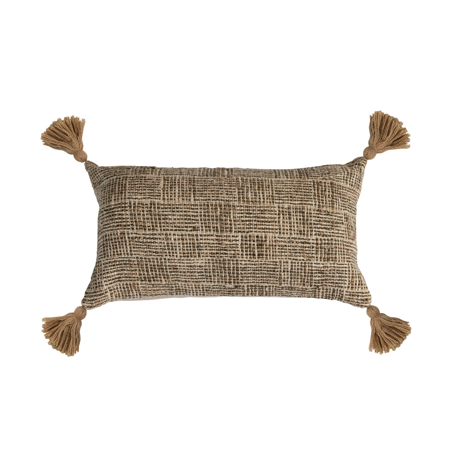 24" x 14" Woven Cotton Blend Lumbar Pillow with Tassels & Chambray by Homeportonline