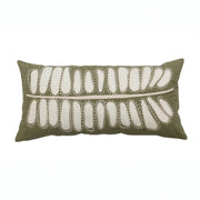 24" x 14" Cotton Lumbar Pillow w/ Leaf Embroidery by Homeportonline