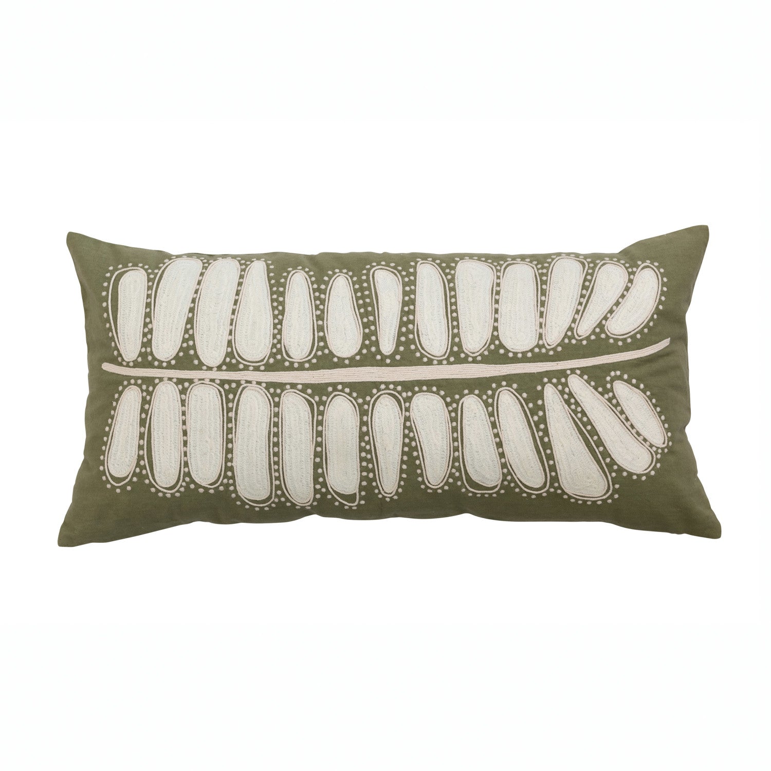 24" x 14" Cotton Lumbar Pillow w/ Leaf Embroidery by Homeportonline