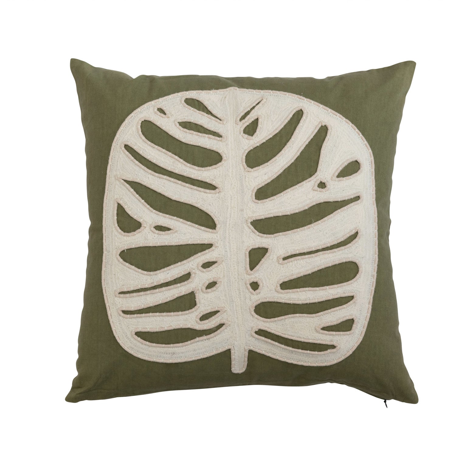 Throw Pillow Cotton Applique Leaf & Embroidery 20" by Homeportonline