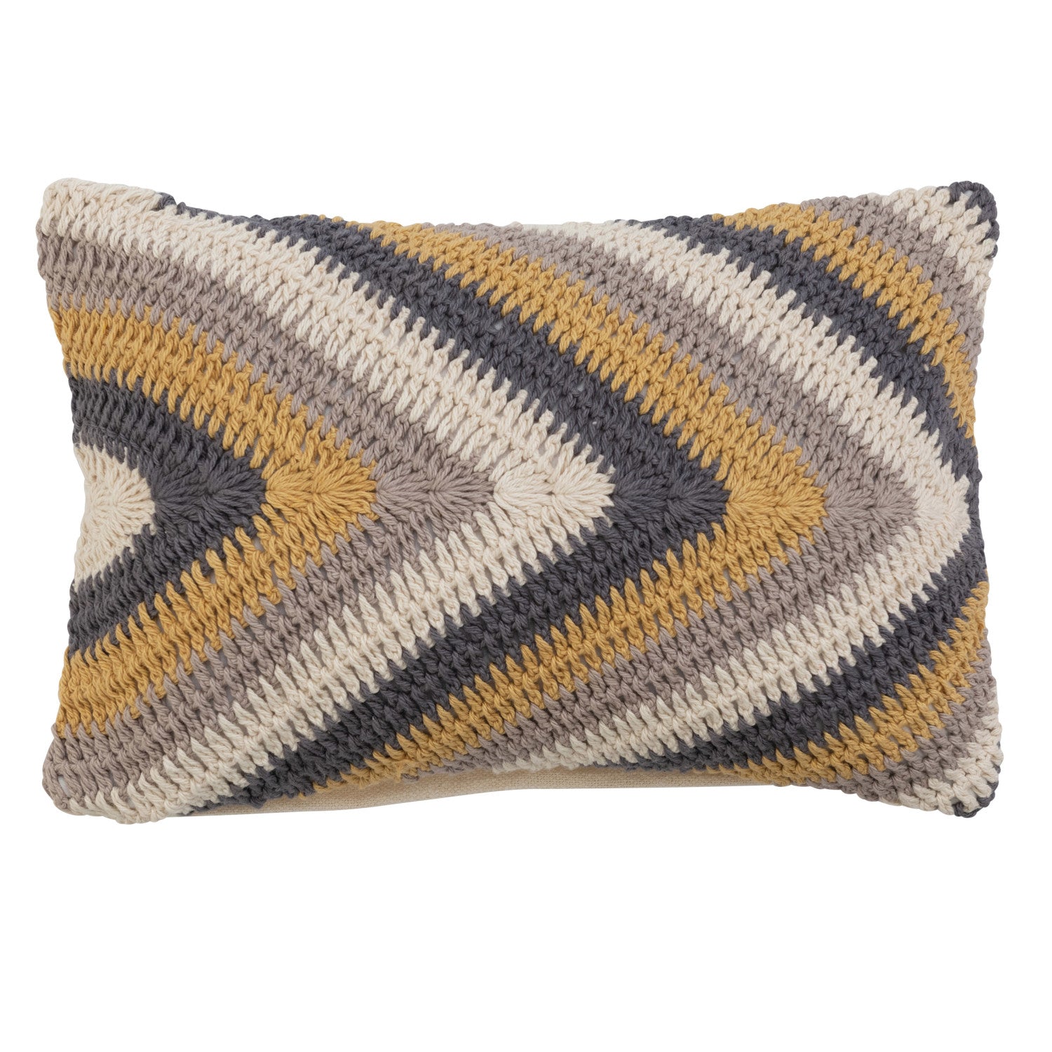 14" x 9" Cotton Crocheted Lumbar Pillow w/ Chevron Pattern by Homeportonline