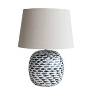 Lamp Tabletop Bamboo Fish Pattern Linen Shade Blue & White by Homeportonline